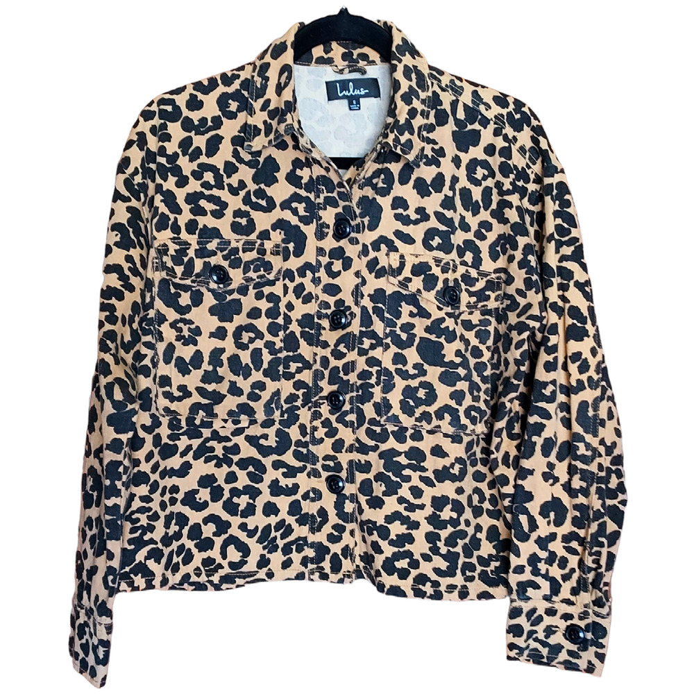 Lulu's Fashionably Fierce Leopard Print Womens Button Up Shacket Jacket Size SM